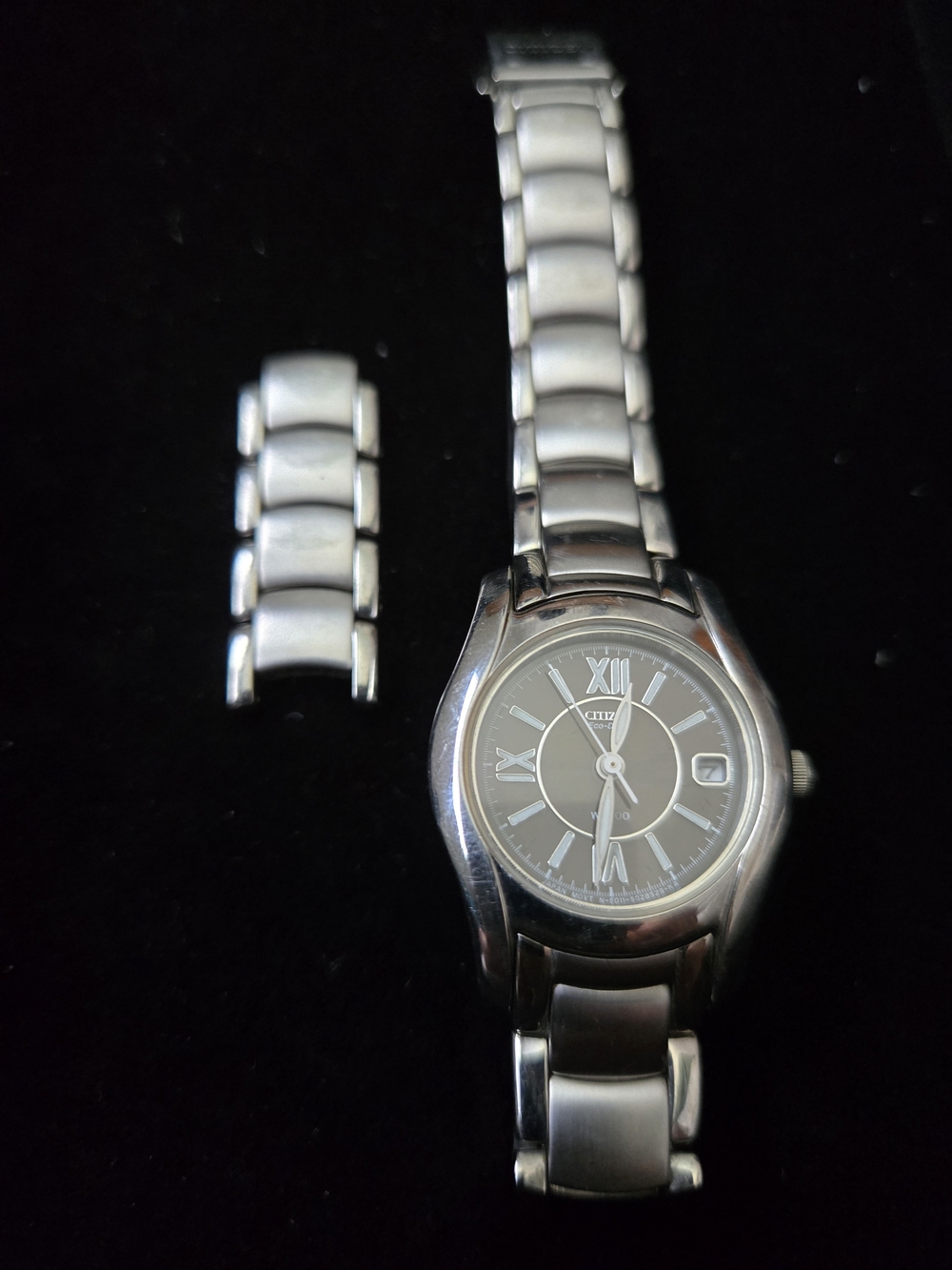 Citizen Eco Drive Silver Stainless Steel Women's Watch with Black Dial